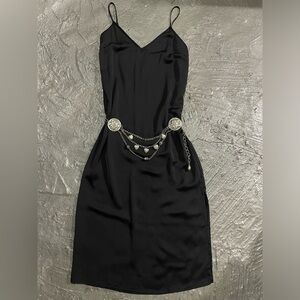 New Day Black slip dress / Silver chain belt